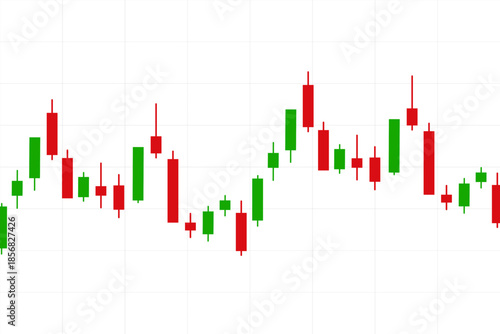 A formation of red and green candlestick sideway pattern on grid background. Stock market technical pattern concept.