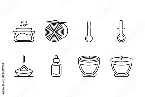 Aromatherapy and Spa Wellness Thin Line Icon Set