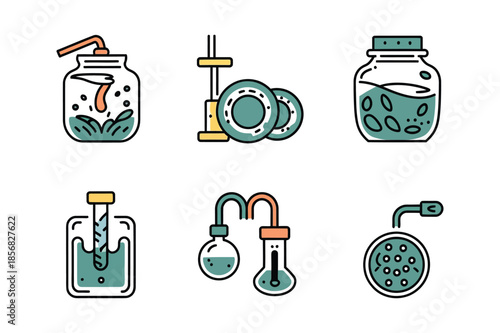 Science Laboratory Glassware and Experiment Flat Color Icons