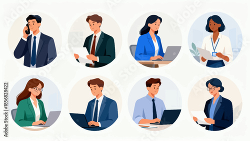 Illustration of diverse office workers in professional attire