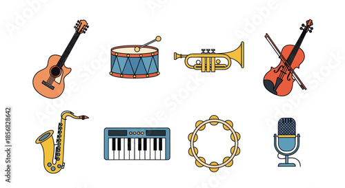Collection of musical instruments vector illustrations for creative designs