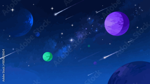 Colorful planets and stars in space