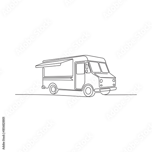 Simple line drawing of a food truck a mobile culinary business on wheels