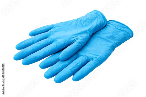 Blue Disposable Gloves Isolated on Transparent Background, Close-up Studio Shot