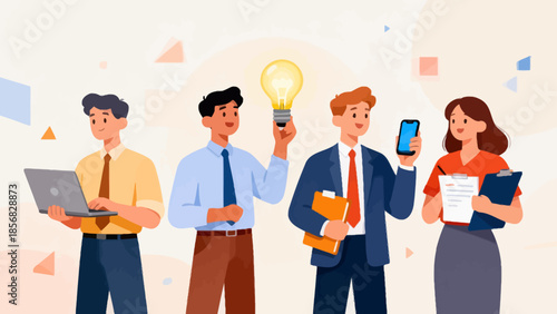 Four business professionals with tools