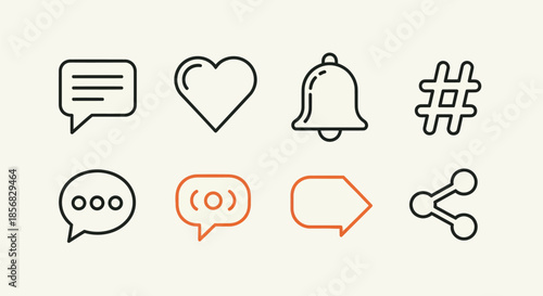 Collection of communication and notification icons on cream background
