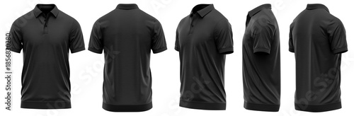 Polo shirt short sleeve with cuff rib hem and rib collar, men’s style, 2-button placket. High-quality apparel design ( Black color )
