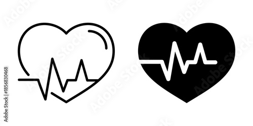 Heartbeat icon inside heart symbol. Silhouette and line style.