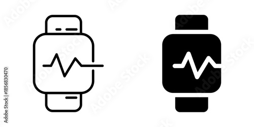Smartwatch icon with heartbeat monitor. Silhouette and line style.