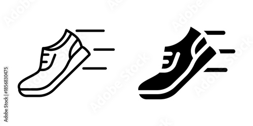 Running shoe icon with motion lines. Silhouette and line style.