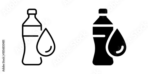 Water bottle icon with droplet symbol. Silhouette and line style.