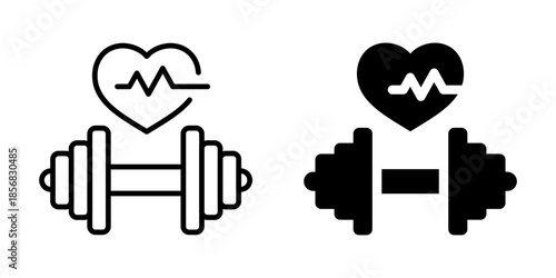 Fitness icon with heart and dumbbell. Silhouette and line style.