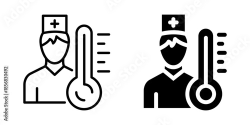 Medical staff with thermometer icon. Silhouette and line style.