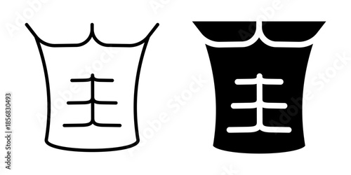 Muscular torso icon with stylized abs. Silhouette and line style.