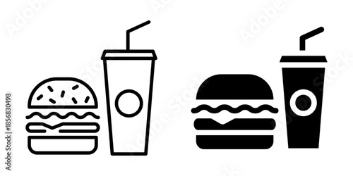 Fast food icon with burger and soda. Silhouette and line style.