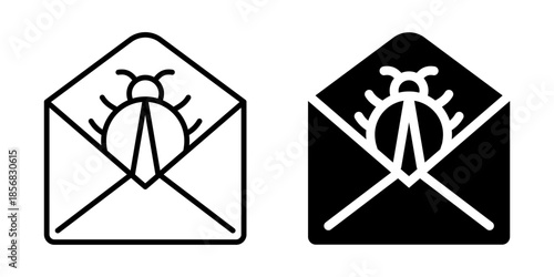 Email with bug icon representing malware or phishing. Silhouette and line style.