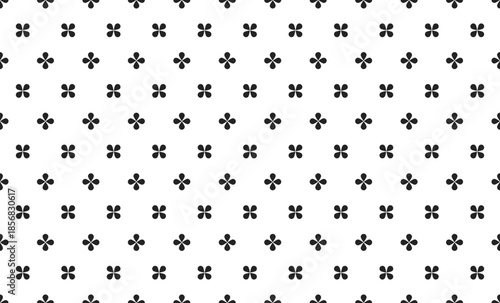 Bild auf Leinwand Seamless black and white floral pattern with small decorative cross shapes, flat