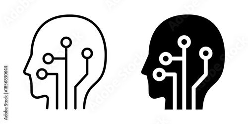 Artificial intelligence brain icon with circuits. Silhouette and line style.