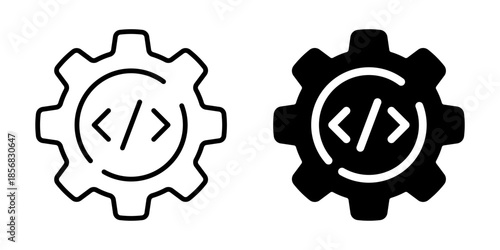 Settings with code icon for programming. Silhouette and line style.