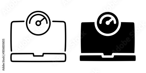 Bathroom weight scale icon for weight tracking. Silhouette and line style.