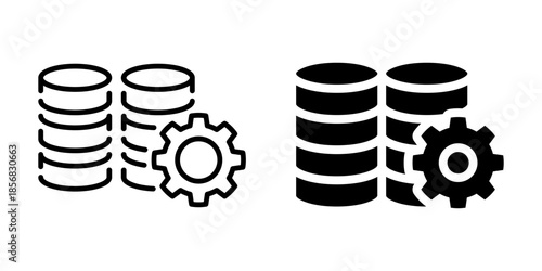 Database management with settings icon. Silhouette and line style.