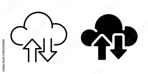 Cloud upload and download icon. Silhouette and line style.