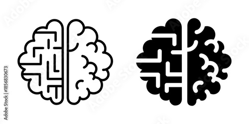 Human brain and AI technology icon. Silhouette and line style.