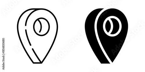 Location pin icon with target symbol. Linear and silhouette style.