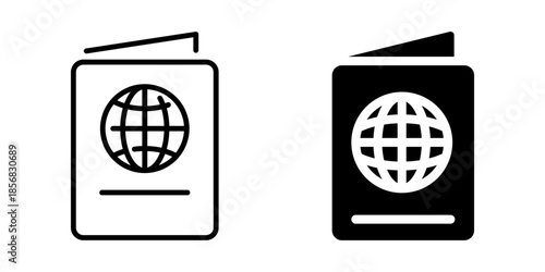 Passport Icon for travel and International journeys. Linear and silhouette style.