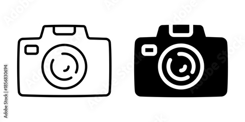 Camera icon for photography and content creation. Linear and silhouette style.