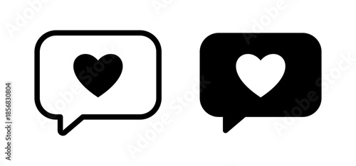 Speech bubble icon with heart symbol representing like, love and positive feedback, social media reaction, messaging, appreciation and user interface concept