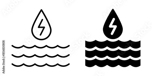 Hydro power energy symbol over water waves. Silhouette and line style.
