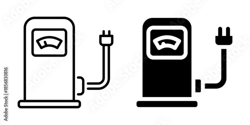 Electric vehicle charging station icon. Silhouette and line style.