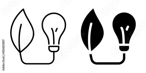 Leaf connected to light bulb eco energy icon. Silhouette and line style.