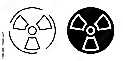 Radiation hazard icon in circular symbol. Silhouette and line style.