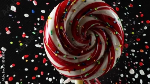 Spinning Red and White Candy Lollipop Burst on Black Background