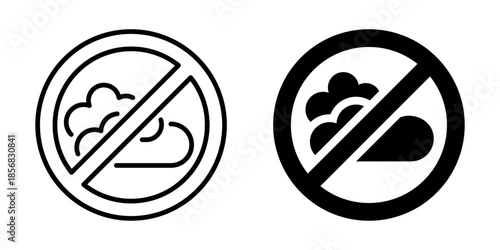 No pollution icon with prohibited cloud emissions. Silhouette and line style.