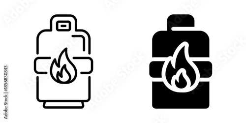 Flammable material suitcase warning icon. Silhouette and line style.
