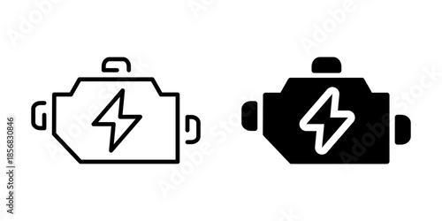 Electric engine icon with power bolt. Silhouette and line style.