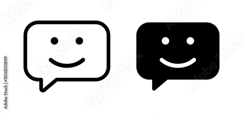 Speech bubble icon with smiling face representing positive feedback, happiness and friendly communication, messaging, customer satisfaction, chat and user interface concept