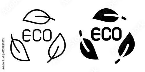 Eco icon with leaves and sustainable message. Silhouette and line style.