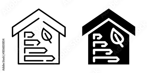 Eco smart home icon with leaf and arrows. Silhouette and line style.