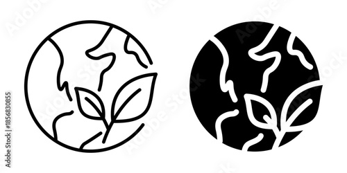 Eco earth icon with leaf symbol. Silhouette and line style.
