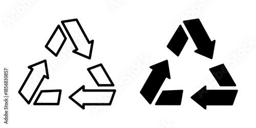 Recycling symbol icon with three arrows. Silhouette and line style.