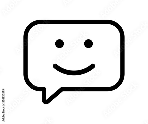 Speech bubble icon with smiling face representing positive feedback, happiness and friendly communication, messaging, customer satisfaction, chat and user interface concept