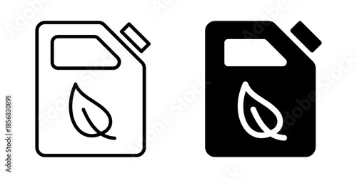 Eco-friendly fuel canister icon with leaf. Silhouette and line style.