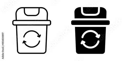 Recycling bin icon with circular arrows. Silhouette and line style.