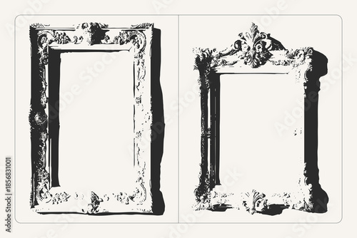 Thin grunge frame with fine ornamental classic relief black and white vector texture, perfect for posters, banners, and retro design.