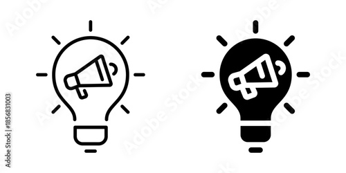 Lightbulb with megaphone icon. Linear and silhouette style.