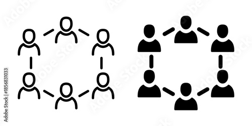 Social network icon with connected people. Linear and silhouette style.